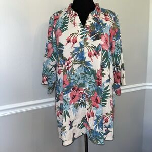 Cuddl Duds Floral Print Top Size‎ Medium Oversize Boxy Button Tunic